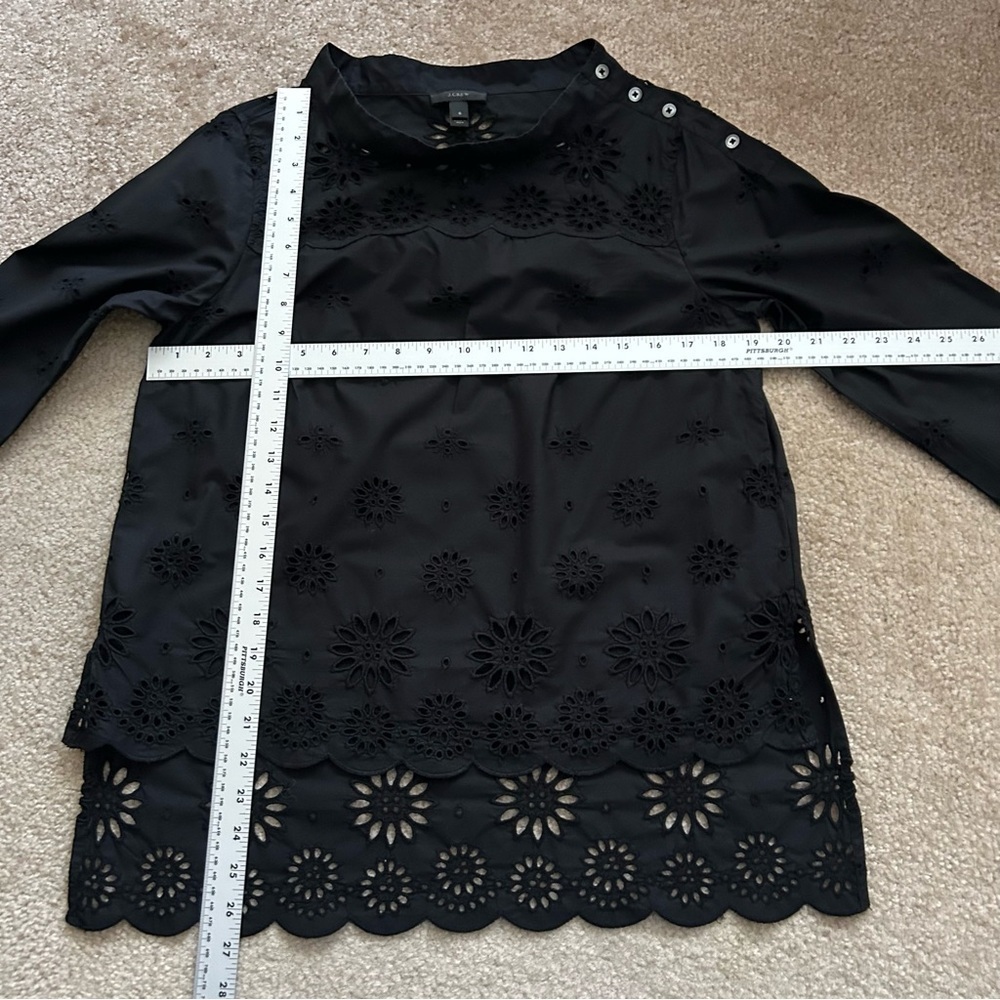 J. Crew Funnelneck Black Eyelet Long Sleeve Top - Picture 8 of 10